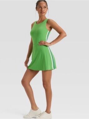 JoyLab Bright Green Athletic Tank Dress with Side Stripes and Built In Shorts